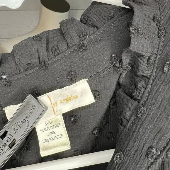 Monteau Los Angeles black sheer layered Swiss Dot top Size Small - Picture 6 of 6